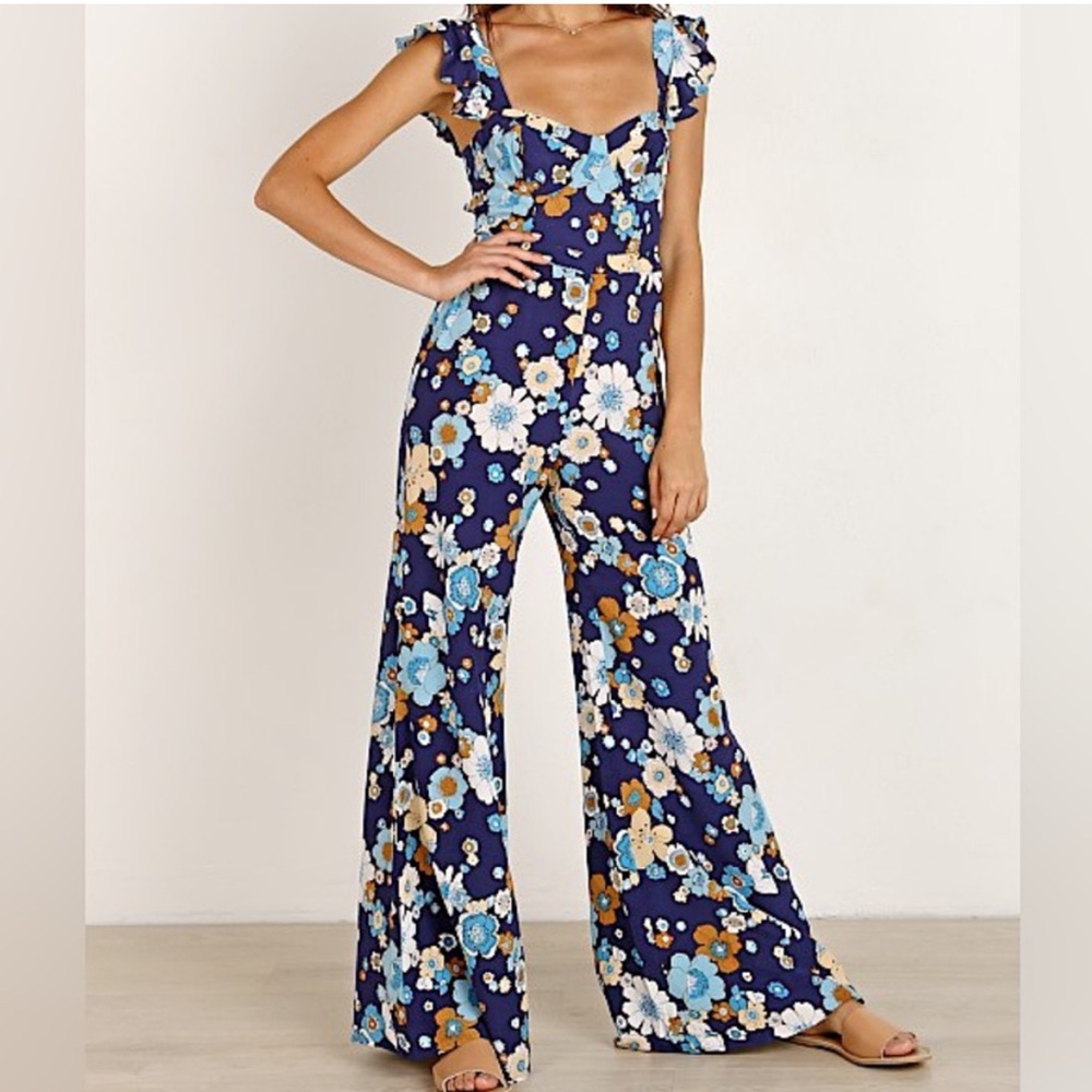 For Love & Lemons Magnolia Jumpsuit Floral Wide Leg Medium Hippie Retro